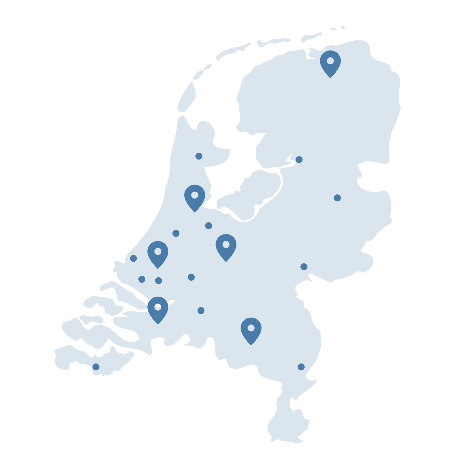Vestigingen van KWS op de kaart van Nederland